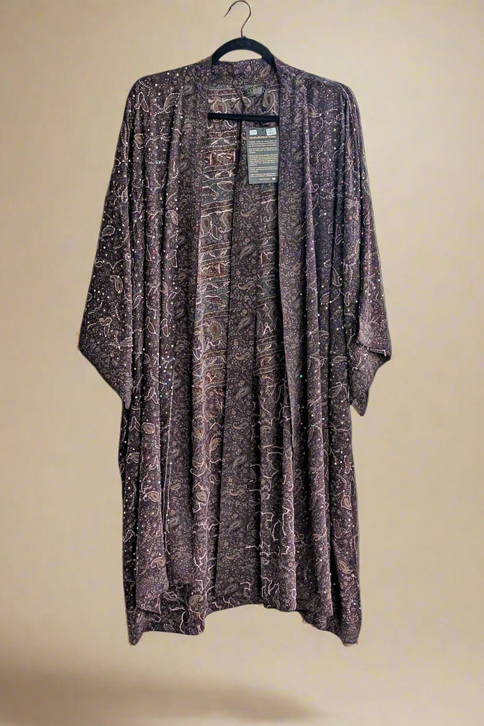 Purple patterned kimono-style garment