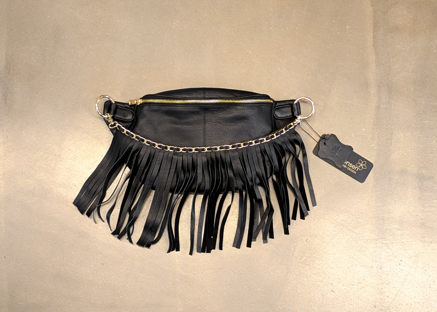 Frigga Fringe Bumbag - Black/Gold