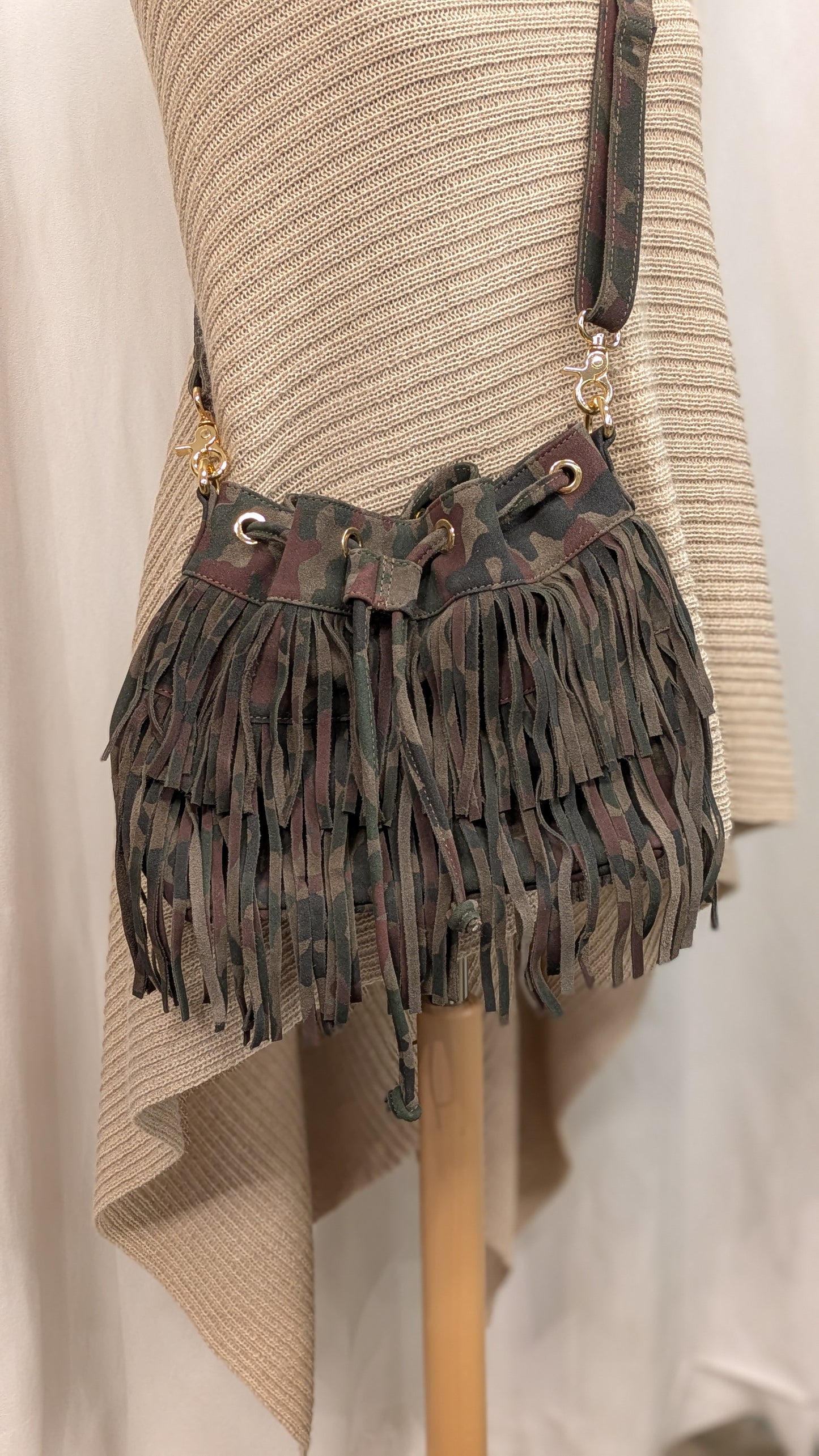 Camouflage fringe bag