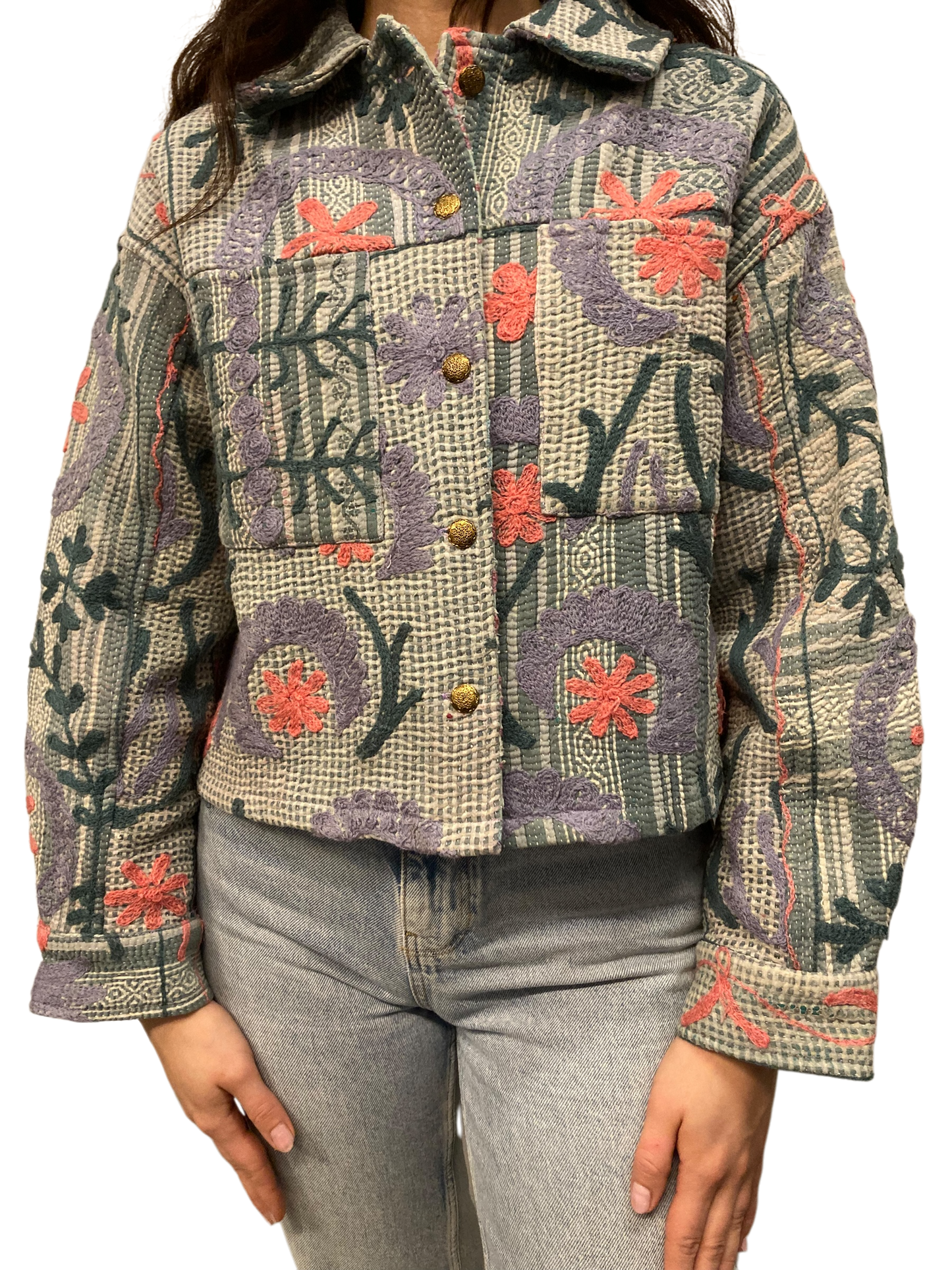 Cofur Kantha Jacket w/front pockets - One size