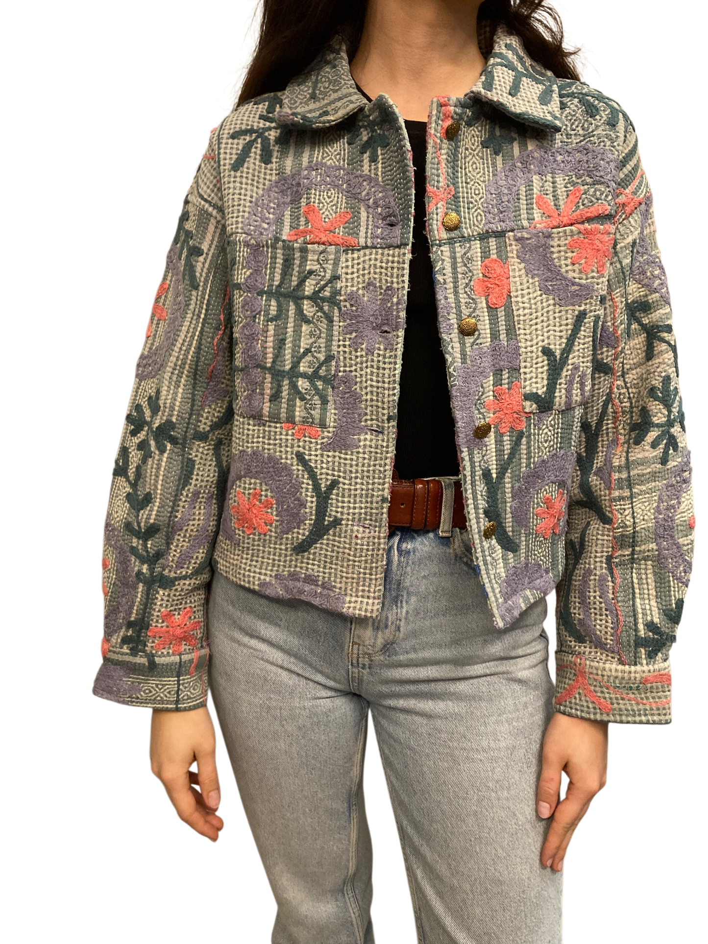 Cofur Kantha Jacket w/front pockets - One size